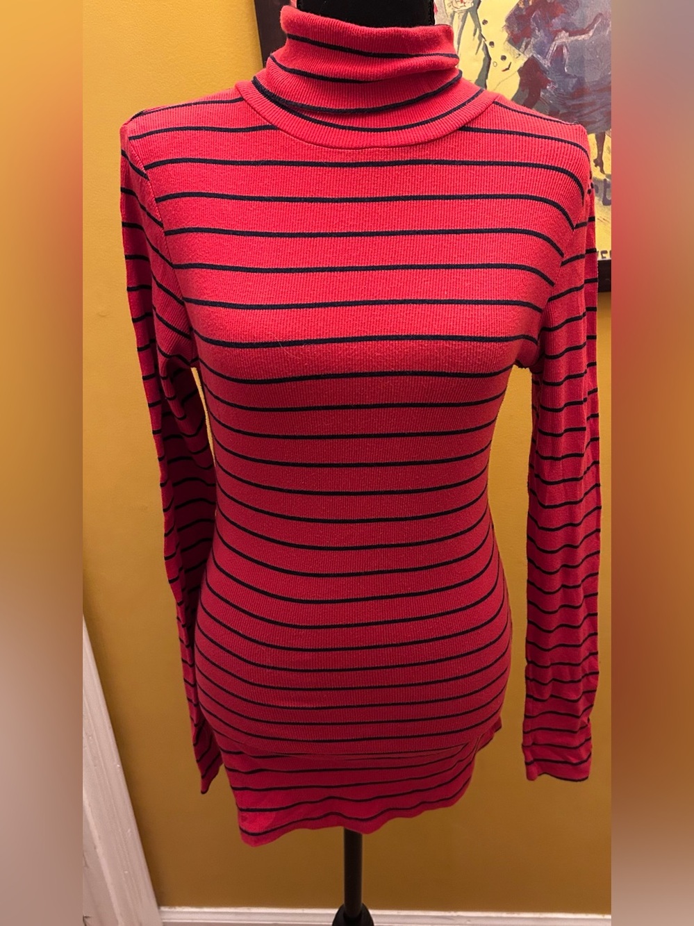 Women’s Twee Era Red Black Striped Turtleneck Size L/XL